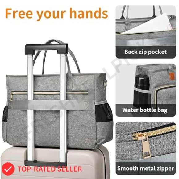 Professional Nurse Tote Bag with Padded Laptop Sleeve Multi-Pocket Work Bag - Picture 7 of 8